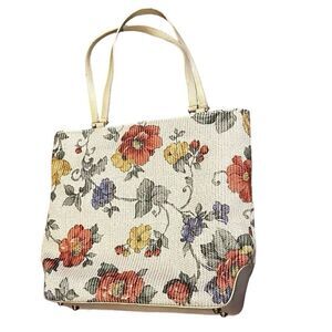 Canvas Floral Tote Bag Victorian-Style Shoulder Straps Zipper Purse Spring